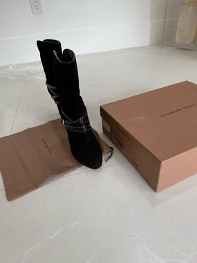Gianvito Rossi Black Studded Suede Mid-Calf Bootie Size 37
